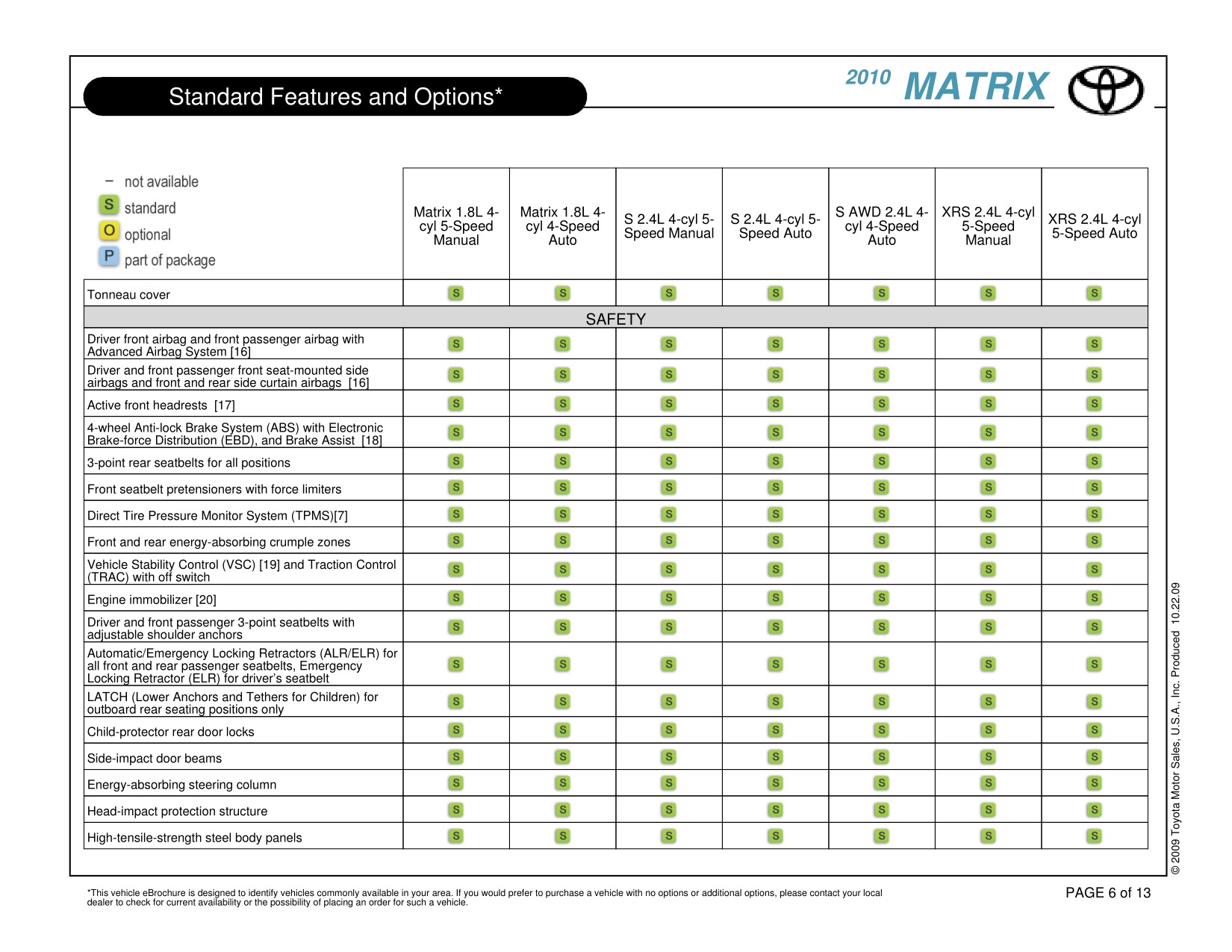 2010 Toyota Matrix Brochure Page 1